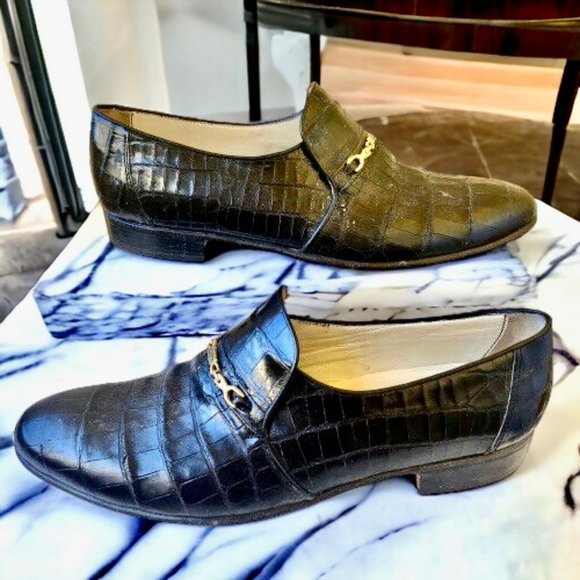 The Mandarin Vintage Black CROC Leather Loafer Chain Made in Italy main image 11